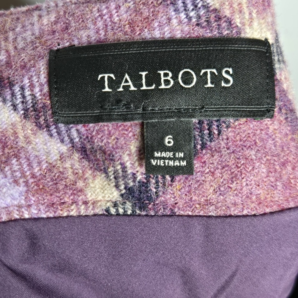 Talbots Wool Blend Plaid Mini Skirt 6 Purple Pink Check A-Line Preppy Academia - Picture 7 of 8
